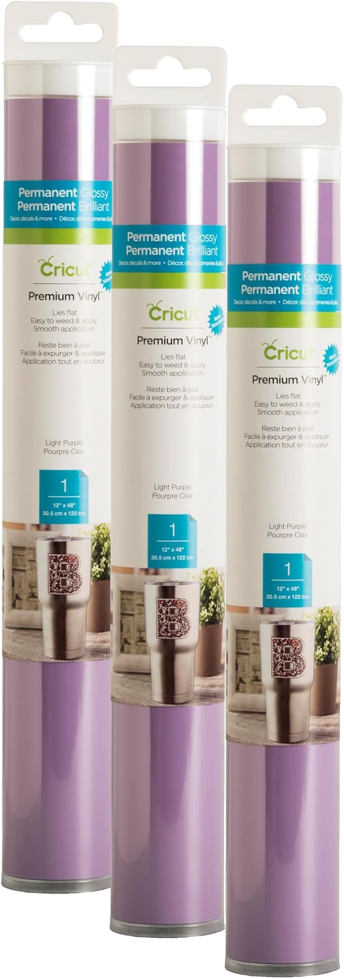 Cricut Premium Permanent Vinyl, Light Purple | 3-Pack of 4ft Rolls by Cricut