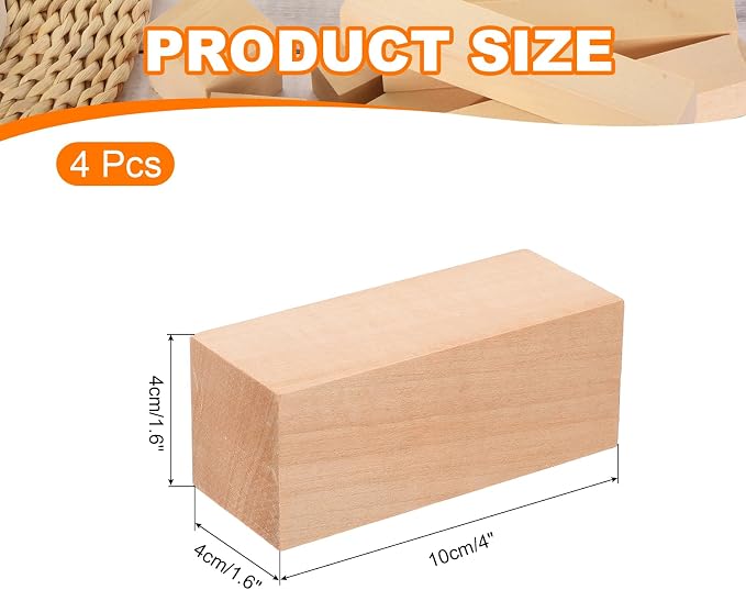 MECCANIXITY 4Pcs Basswood Carving Block, 1.6"x1.6"x4" Square Wooden Dowels - Image 2