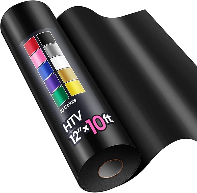 12" x 10ft Heat Transfer Vinyl HTV Rolls Black, Sooez HTV Vinyl by Sooez