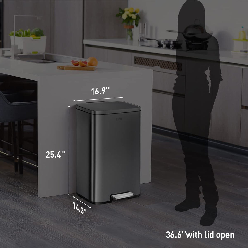 EKO Madison Matte Black 50 Liter/13.2 Gallon Step Trash Can with Inner Liner - Fingerprint Resistant Finish