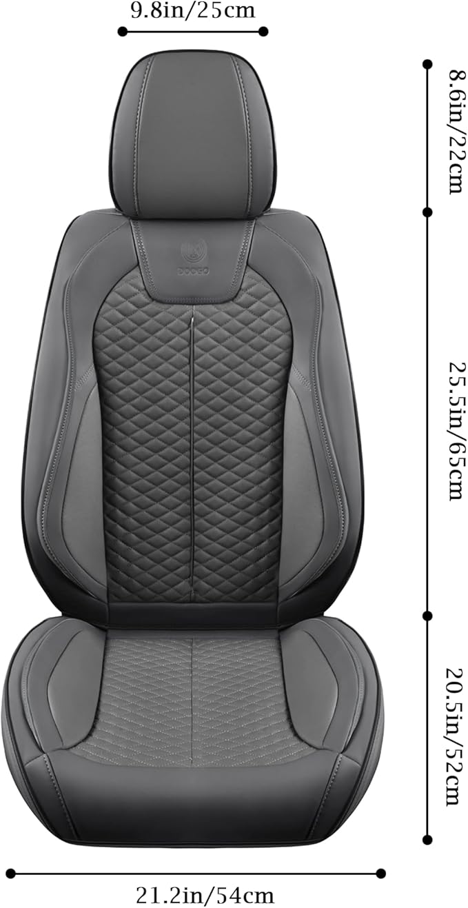 Doogo Car Seat Covers Full Set, Leather Seat Covers 5 Seats, Automotive Seat Covers, Waterproof Driver Seat Covers Universal Front and Rear Seat Covers Fit for Most Cars-Gray