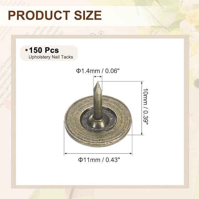 uxcell 150Pcs Upholstery Tacks, 11mmx10mm Flat Head Thumb Tack Decorative - Image 2