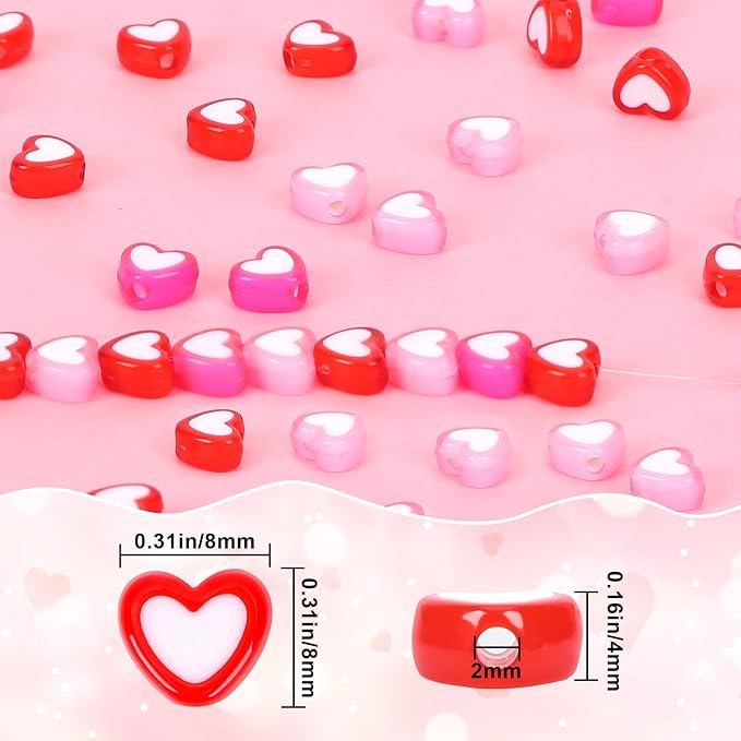 Augshy 700Pcs Heart Beads, Valentines Day Red Pink Heart Pony Beads - Image 2
