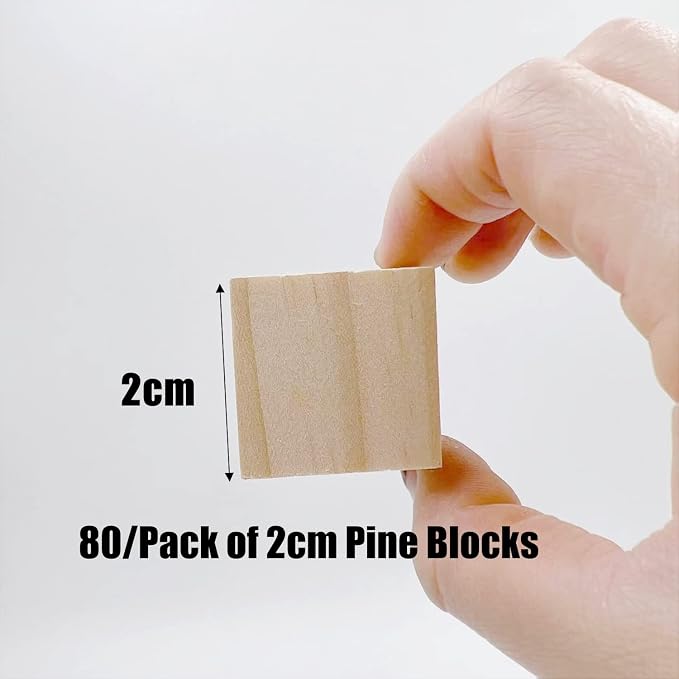 Wood Blocks for Crafts, Unfinished Wood Cubes, 2 cm Natural Wooden Blocks - Image 2