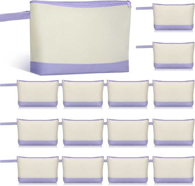 Silkfly 15 Pcs Cotton Canvas Makeup Bags Cosmetic Zipper Bags 10.2 x 5.5 x 2'' by Silkfly