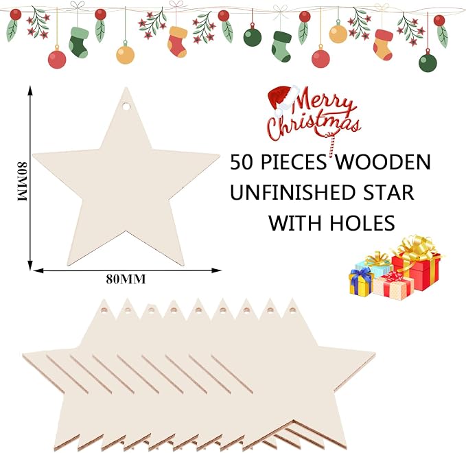 50PCS Unfinished Wood kit with Holes, Wood Slice - Image 2