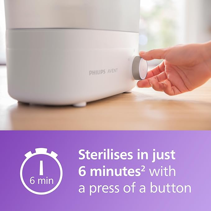 Philips Avent Baby Bottle Sterilizer and Dryer Premium, Removes 99,9% of Bacteria, Chemicals Free, Capacity 6 Bottles/Teats/Accessories, Modular Space Saving Design, Model SCF293
