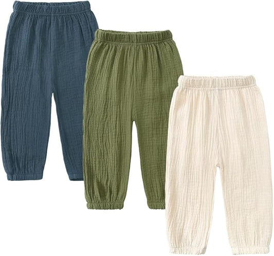 MYGBCPJS Baby Boys Girls Cotton Linen Trousers Kids Casual Ankle Pants Loose Long Bloomers