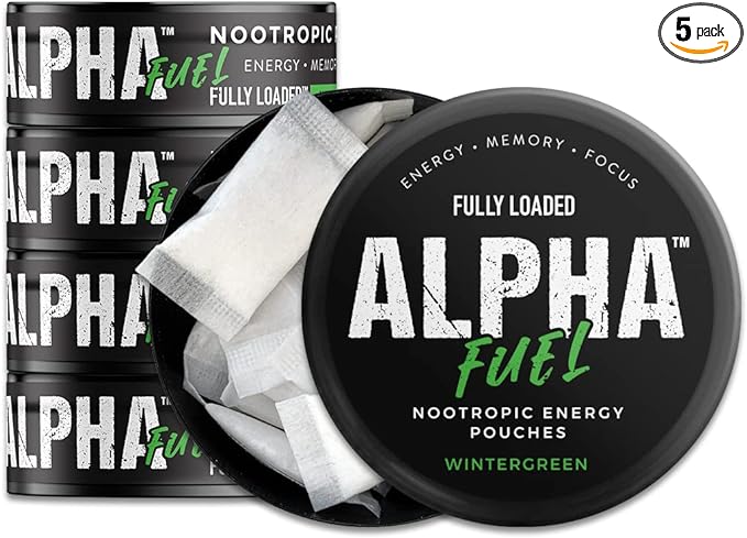 Fully Loaded Alpha Fuel Nootropic Pouches (Wintergreen Fuel) - Nootropic Energy Pouches with Caffeine, Alpha GPC, Tyrosine, Taurine, Guarana and More