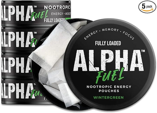 Fully Loaded Alpha Fuel Nootropic Pouches (Wintergreen Fuel) - Nootropic Energy Pouches with Caffeine, Alpha GPC, Tyrosine, Taurine, Guarana and More