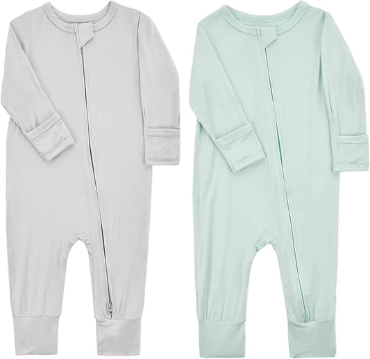 Aablexema Baby Footless Pajamas Zipper with Mitten, Rayon from Bamboo, Infant Long Sleeve Romper Pjs