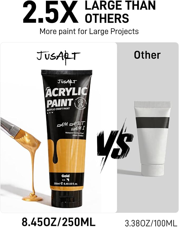 JusArt Metallic Gold Acrylic Paint, 8.45oz/250ml Large Tube, Heavy Body Rich - Image 3