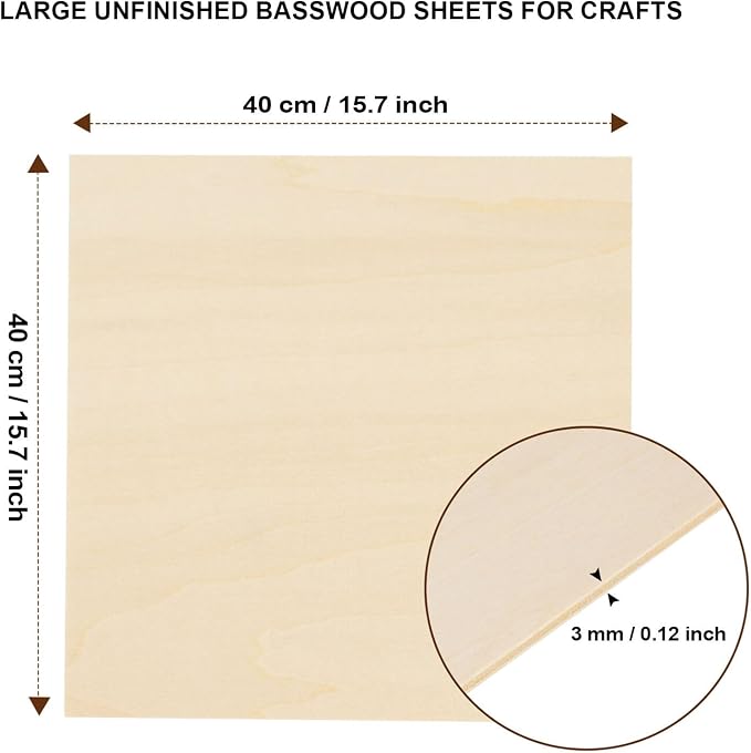 12 Pack Basswood Sheets for Crafts 16"x16"x1/8", 3mm Thick Plywood Sheets Board - Image 2