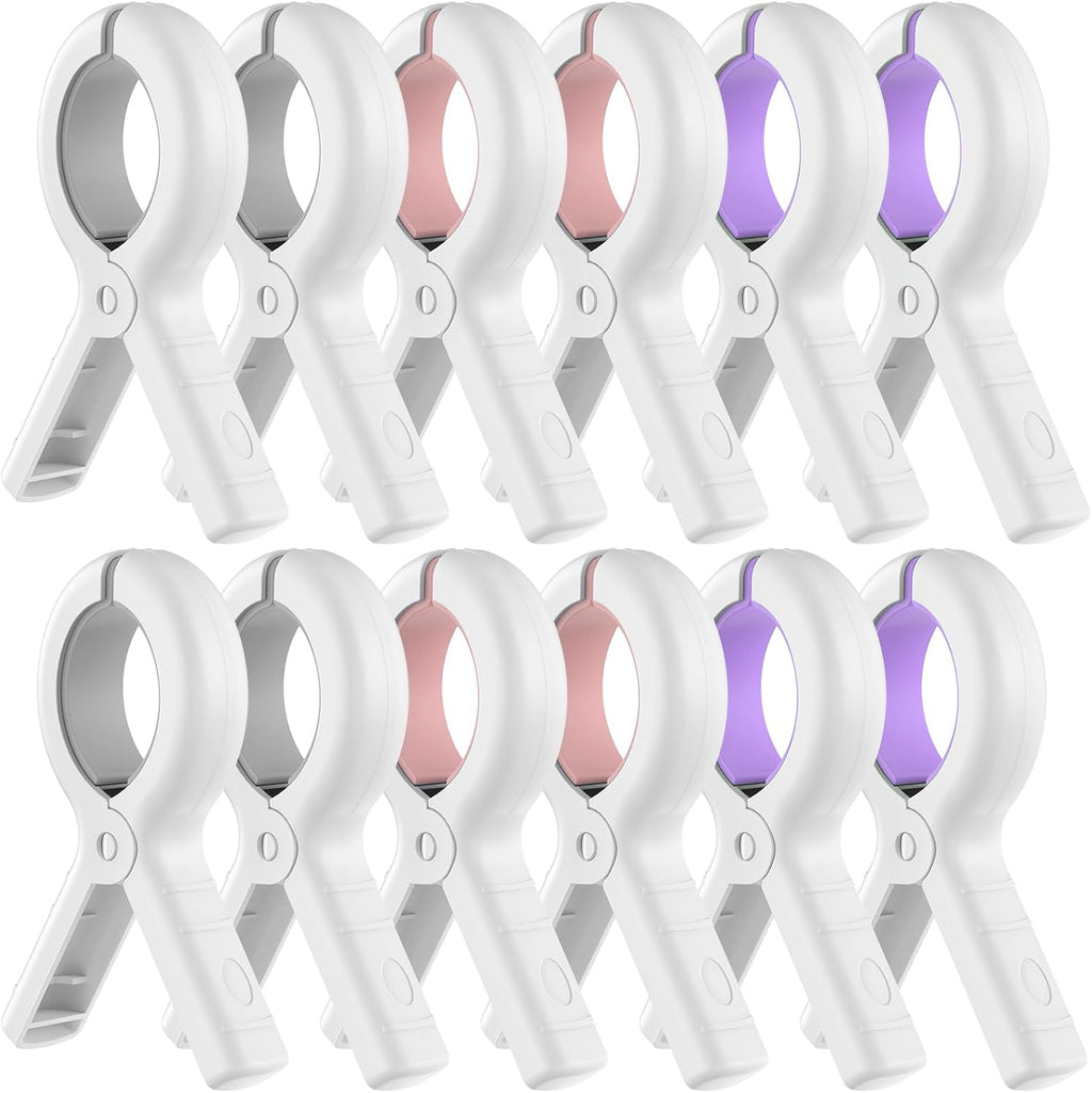Senbowe 12 Pack Beach Towel Clips,Pool Chair Clips,Heavy Duty Plastic Clothes Pins,Quilt Drying Clips,Windproof Clothes Clips,Keep Your Towel,Clothes,Blankets to Dry on Clothesline and Hanging Rack