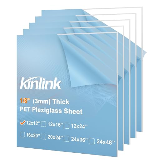 KINLINK 12x12 Plexiglass Sheets 1/8 inch Thick, 3mm Clear PET Plastic Sheet by KINLINK