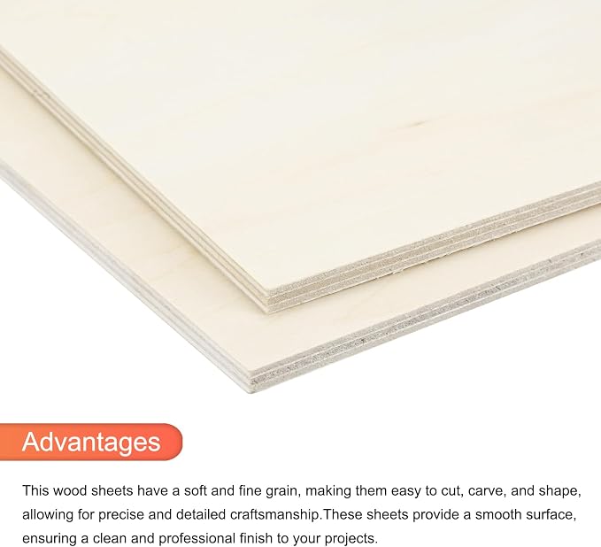 MECCANIXITY 3pcs Basswood Sheets 8 x 8 x 3/16 Inch Unfinished Wood Boards - Image 4