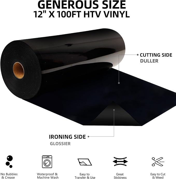 FUNKAKA Black HTV Heat Transfer Vinyl Rolls, Adhesive HTV Vinyl - Image 3