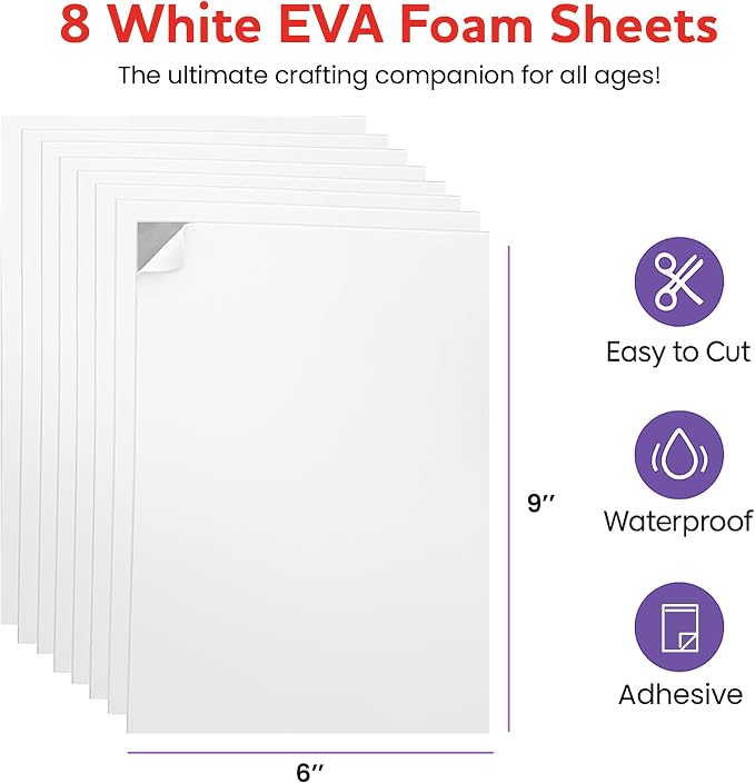 Self-Adhesive EVA Foam Sheets for Crafts – 2mm Thickness 8 White Sheets - Image 2