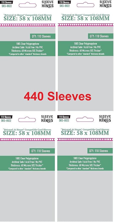 Sleeve Kings Betrayal At House Compatible Sleeves 58 X 108 mm by SleeveKings