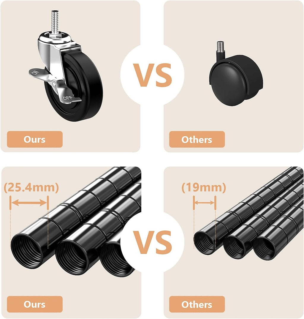 Heavy Duty Rolling Garment Rack 3 Tiers Adjustable Wire Shelving Clothes Rack with 2 Rods and Side Hooks, Storage Closet Clothing Rack with Wheels Black 17.7" D x 47.2" W x 83.6" H