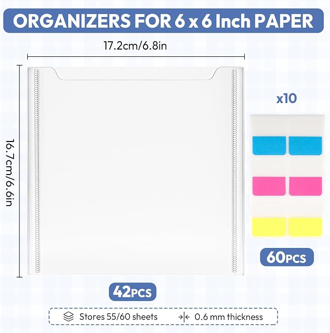 42 Pack 6x6 Scrapbook Paper Storage Organizer w/60 Label Stickers, Photos - Image 3