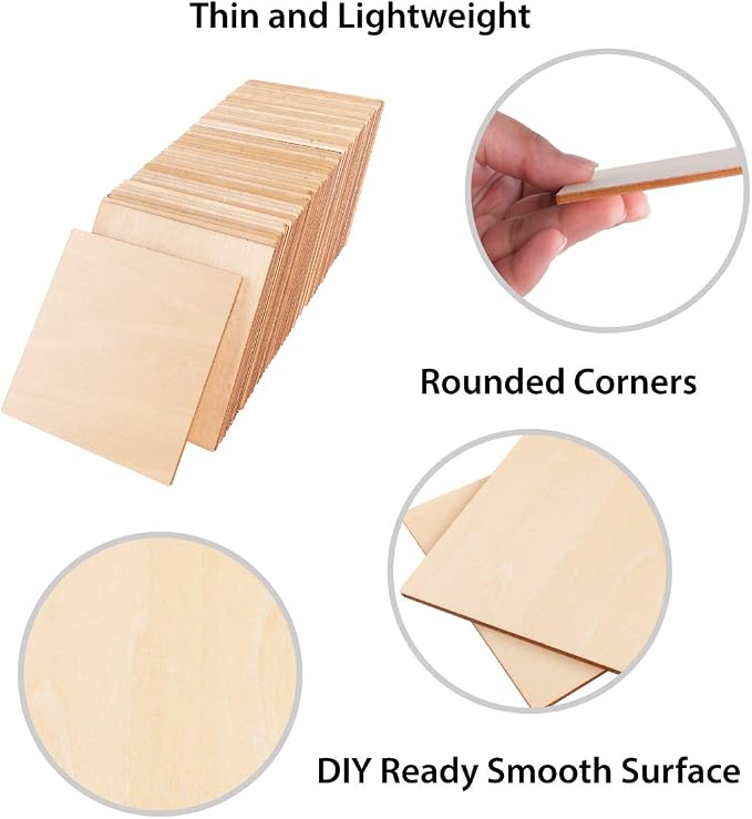 50 Pack Unfinished Wood Squares 4"x4"x1/8" Blank Thin Basswood Sheets - Image 5
