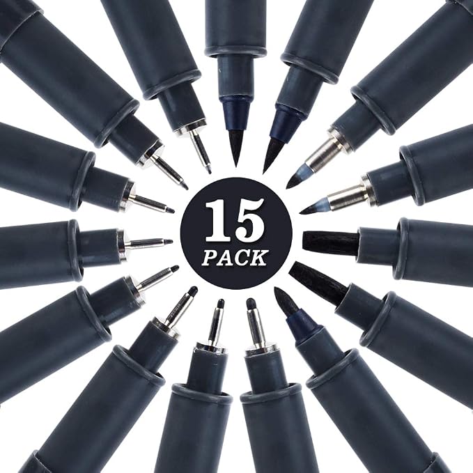 Tebik Hand Lettering Pens, 15 Pack Calligraphy Brush Pen Markers Black Ink - Image 8