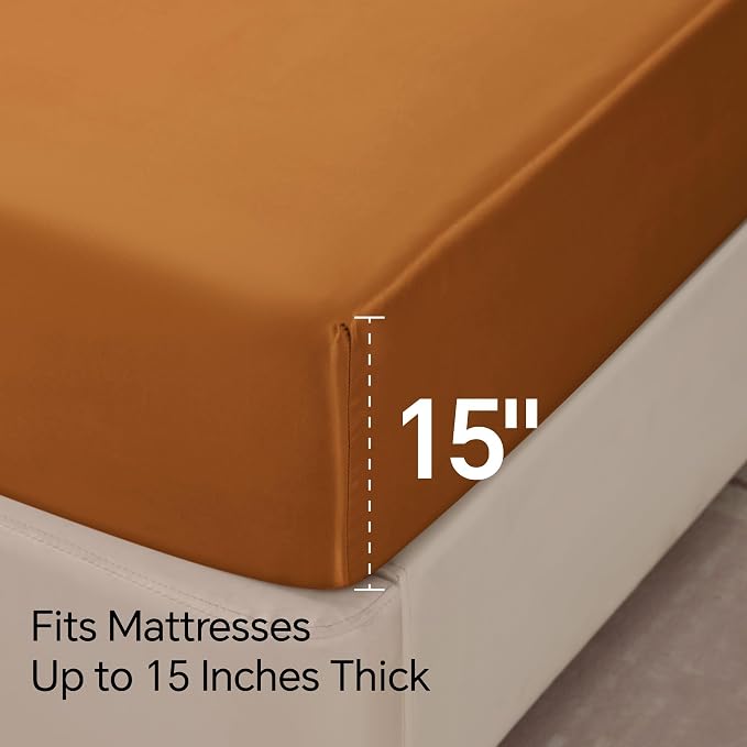 BEDELITE Satin Sheets Full Size Bed Set, Luxury Soft Burnt Orange Silky Sheets - Image 6