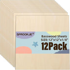 Basswood Sheets 12"x12"x1/8", 12 Pack | 3mm Basswood by SPROOKJE