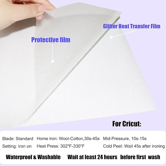 Glitter Heat Transfer Vinyl 12" x 5ft White Glitter Iron on Vinyl - Image 7