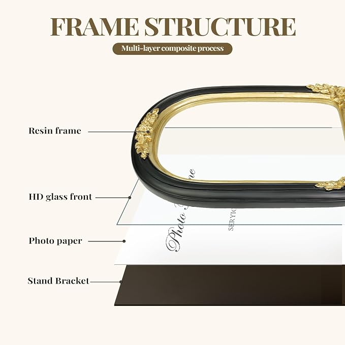 Cuspin Vintage 5x7 Picture Frame Black and Gold, Ornate Arched Resin Photo Frame - Image 6