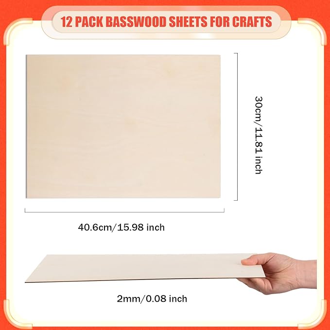 AWIZOM 12 Pack Basswood Sheets for Crafts 12 x 16 x 1/16 Inch-2 mm Thick - Image 2