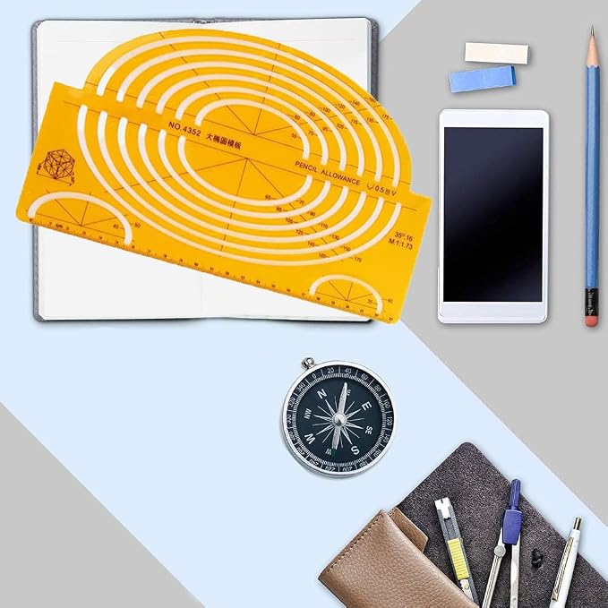 Utoolmart Geometric Drawings Templates Plastic Measuring Template Rulers | - Image 7