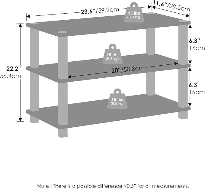 Furinno Turn-S-Tube Storage Shelves Set of 2, 3-Tier Stackable Standing Shelf - Image 2