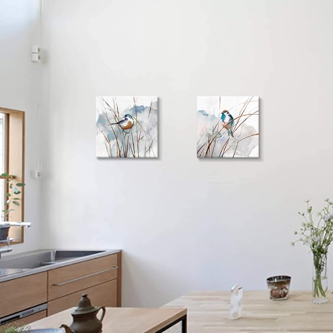 Abstract Bird Picture Wall Art: Animal Birds on Reed Artwork Painting on Canvas - Image 3
