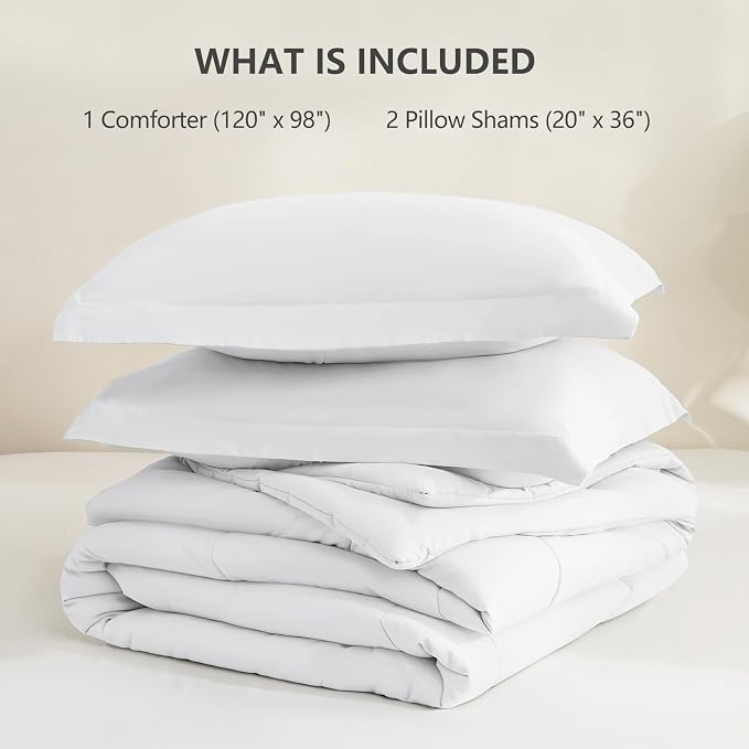 CozyLux Oversized King Comforter Set, 3 Pieces White 120x98 Box Stitched Design - Image 6