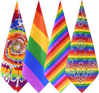 4 Pieces Rainbow Bandana LGBTQ Gay Pride Headband Hippie Bandana Square Tie Dye - Image 7
