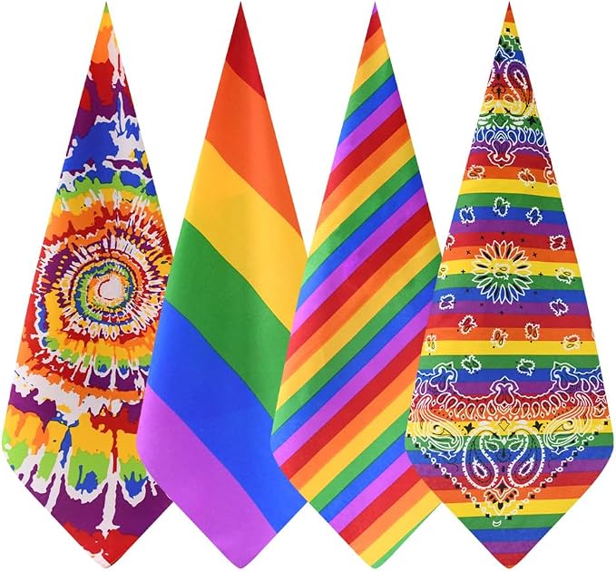 4 Pieces Rainbow Bandana LGBTQ Gay Pride Headband Hippie Bandana Square Tie Dye - Image 7
