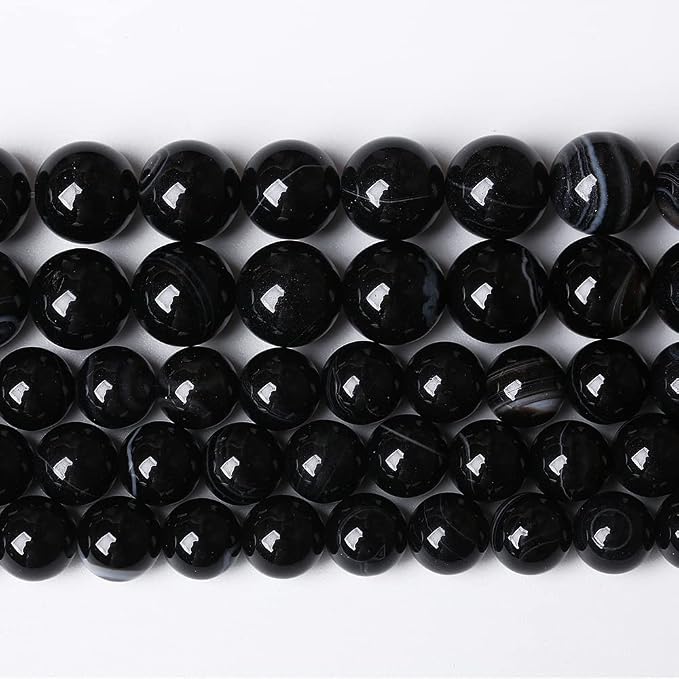 90PCS 4mm Natural Black Striped Agate Beads Gemstone Round Loose Beads by NaturalStoneBeads