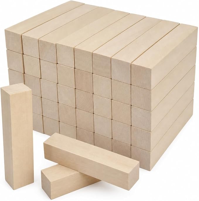 RHBLME 40 PCS Basswood Carving Blocks, Wooden Cubes Soft Solid Wooden Basswood - Image 9