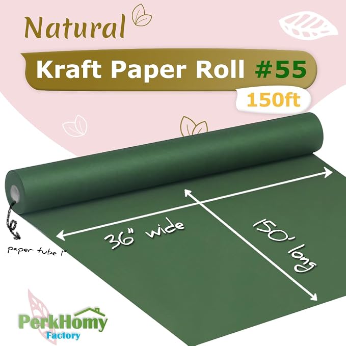 PerkHomy Dark Green Kraft Paper Roll 36" x 1 - Image 2