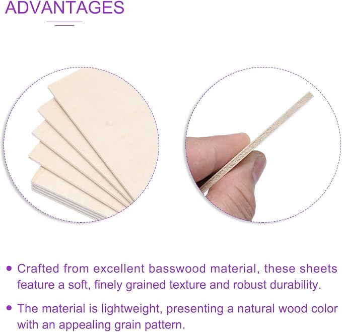 DMiotech 25 Pack 4 x 4 x 1/13 Inches 2mm Thick Wood Sheets Basswood Sheets - Image 4