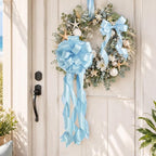 HUIHUANG Blue Satin Wired Ribbon 2.5 inch Baby Blue Wire Edge Ribbon - Image 3
