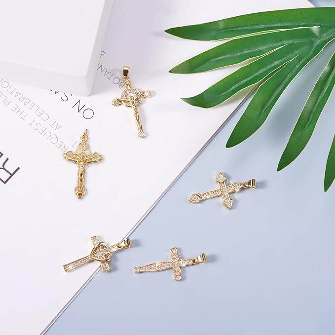 Cheriswelry 8Pcs Cubic Zirconia Cross Charms Real 16K Gold Plated CZ Micro Pave - Image 6