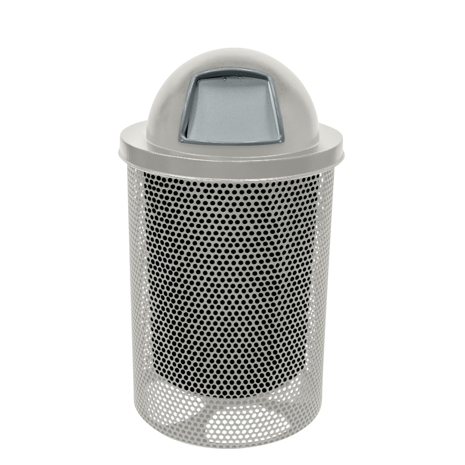 COATEDOUTDOORFURNITURE RDT-P-TXTGRY Heavy Duty Round Trash Receptacle with Dome Top, Liner Included, 32 Gallon, Textured Grey, Made in America