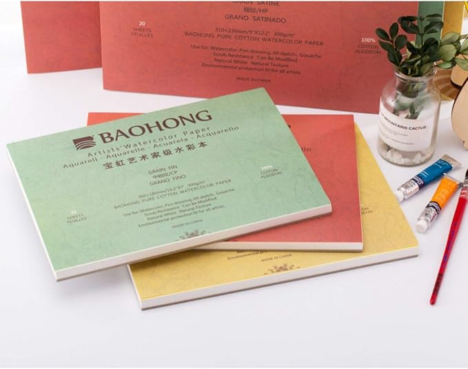 BAOHONG Artists' Watercolor Paper Block, 100% Cotton, 140LB/300GSM, Watercolor - Image 2