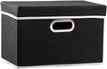 PRANDOM Foldable Storage Box with Lid [1-Pack] Fabric Collapsible Storage Bin Organizer Container Basket Cube with Cover for Home Bedroom Closet Office Nursery Black (14.9x9.8x9.8)