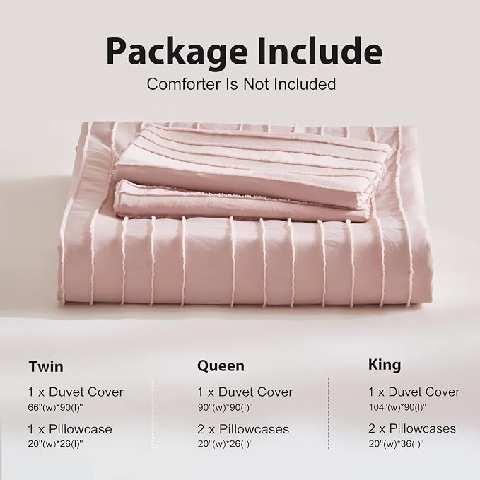 WARMDERN Pink Tufted Duvet Cover Set Queen Size, Striped Textured Duvet Cover - Image 6