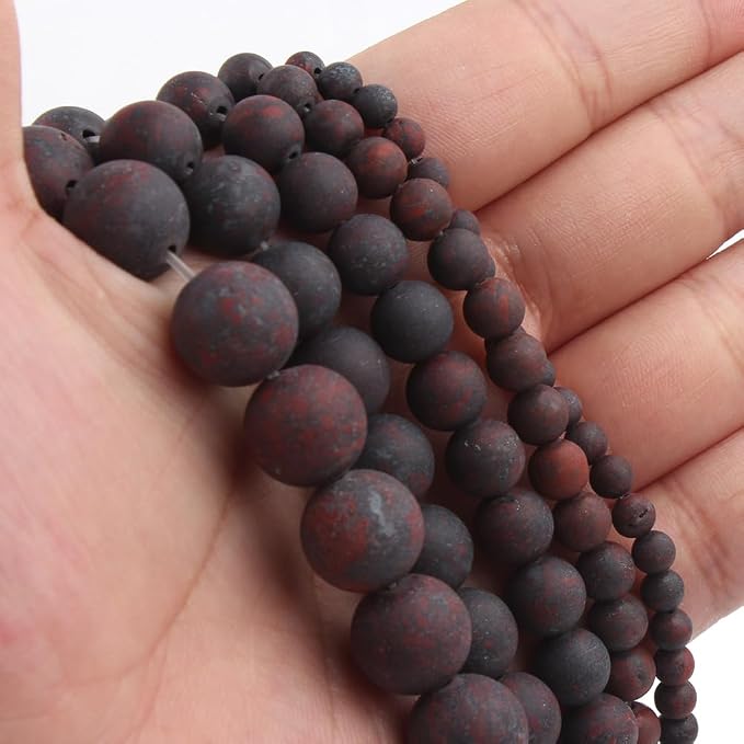 36pcs Natural Matte Red Flower Gemstone Beads，10mm Frosted Round Loose Stone - Image 3