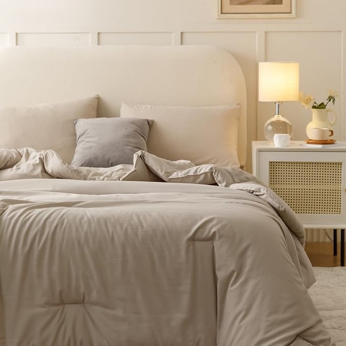 ROSGONIA Oversized Queen Comforter Oatmeal - Image 3